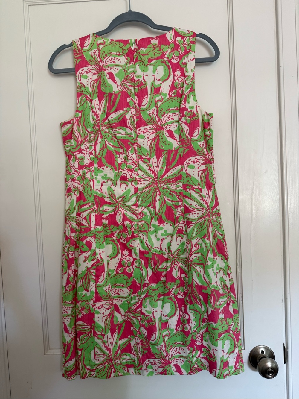 Lilly Pulitzer Pink & Green Sleeveless Shift Dress with White Crochet Trim - Picture 3 of 3